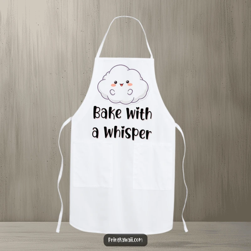 Funny kitchen apron featuring a fluffy cloud character floating playfully, designed for cheerful cooks who love a whimsical touch.