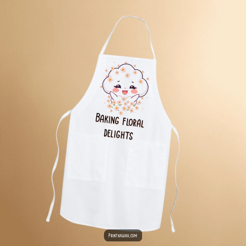Funny Apron featuring a joyful cloud character showering blossoms, ideal for adding a touch of gentle beauty to cooking.