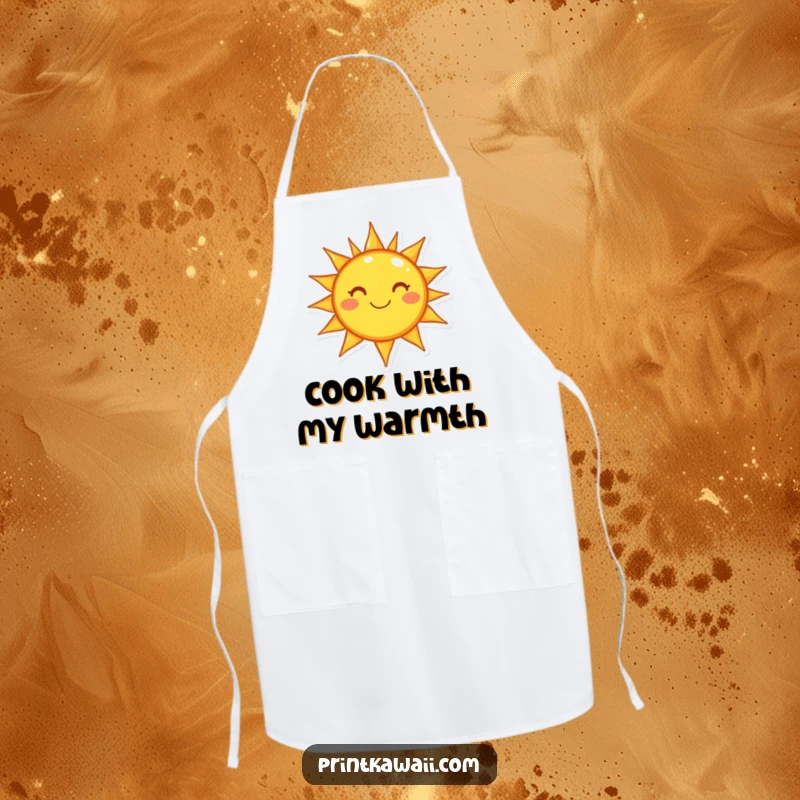 Funny kitchen apron with a happy sun character, designed for cheerful cooks who love to bring sunshine to their culinary creations.