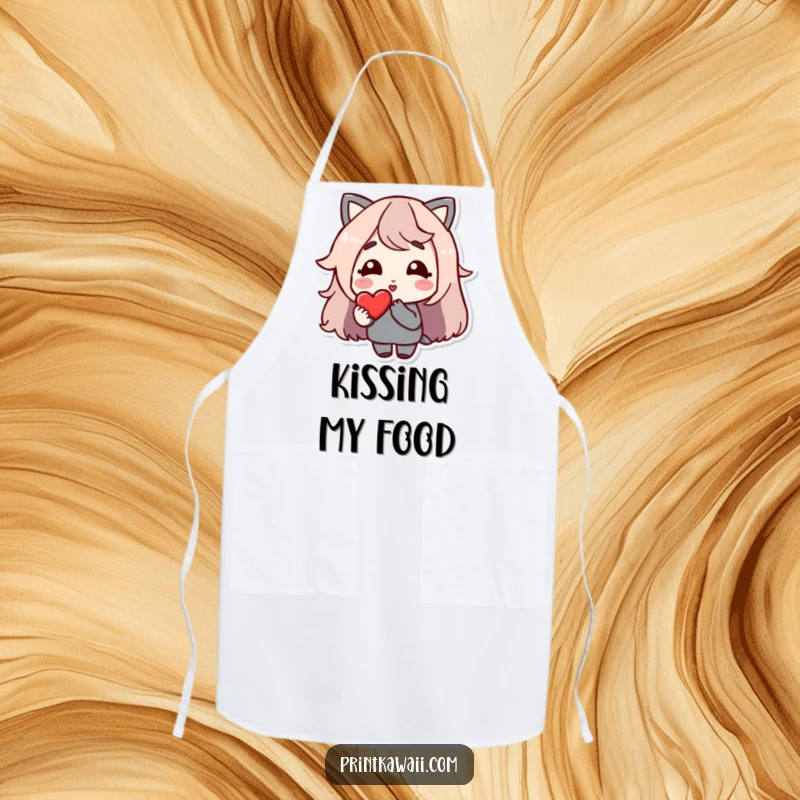 Funny Apron: A gentle character smiling and blowing a kiss towards a heart, perfect for chefs.