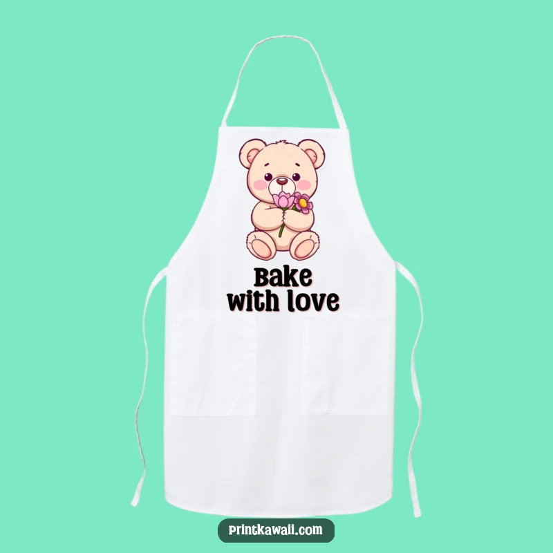 Funny Content Teddy Bear Flower Apron, Sweet Cooking Character Gift