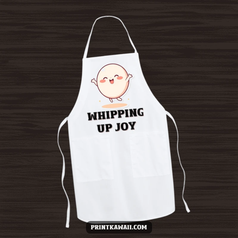 Funny Apron: A playful, round character dances with joy while cooking, a humorous kitchen accessory.