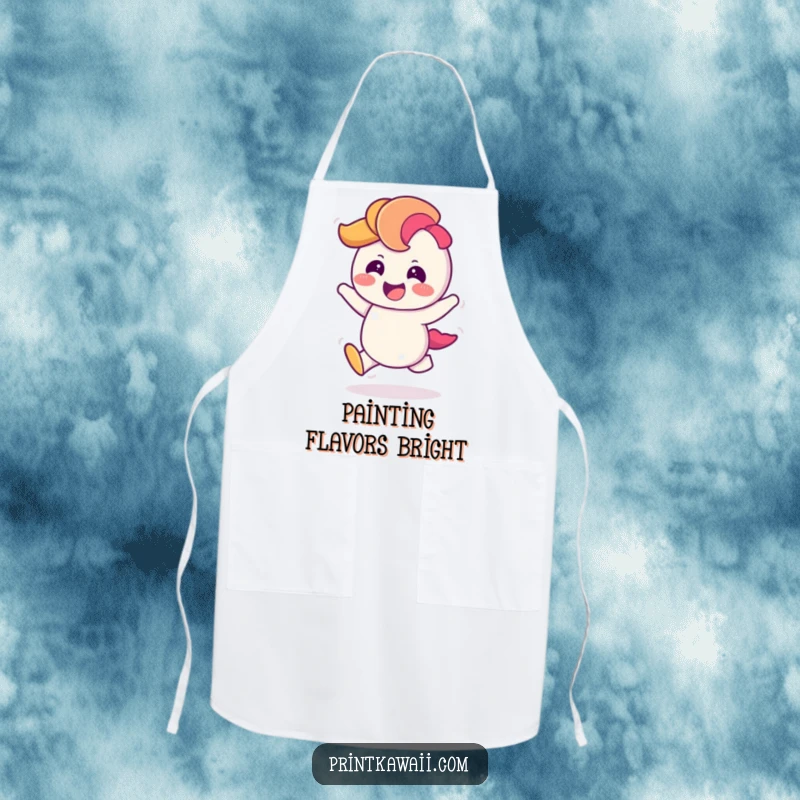 Funny Apron featuring a giggling rainbow character doing a cheerful hop, ideal for adding vibrant fun to cooking and baking.