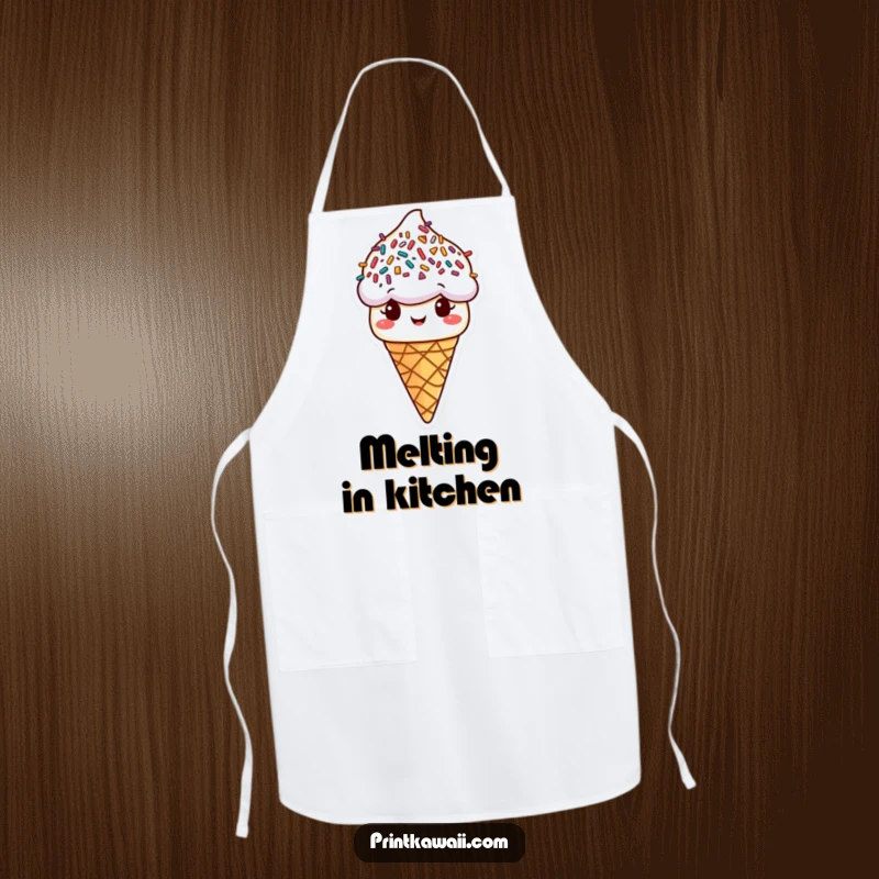 Funny ice cream cone apron with cheerful sprinkle hair, ready for kitchen adventures, a perfect funny gift.