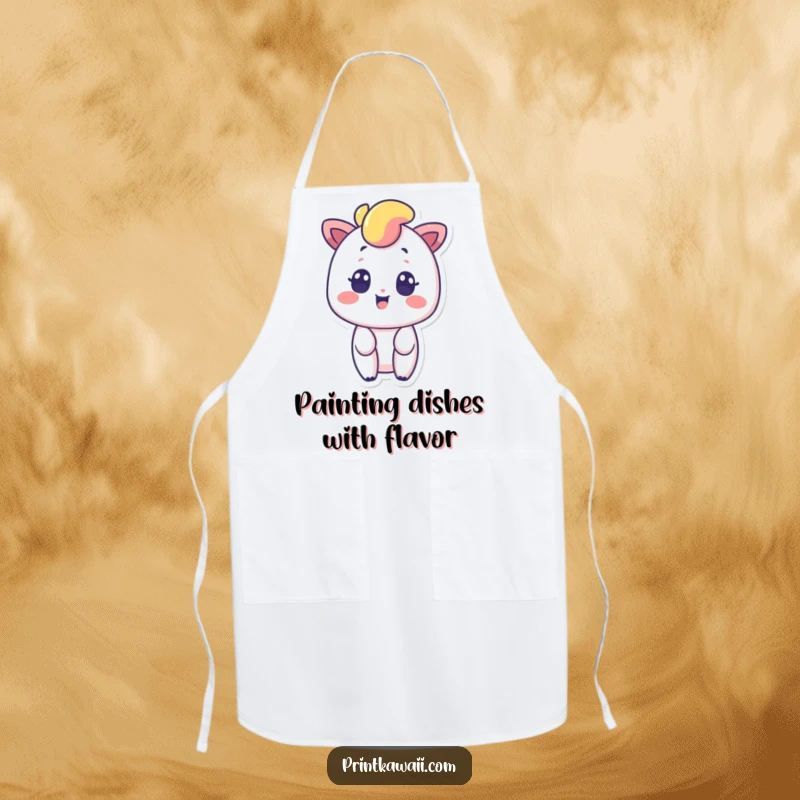 Funny apron featuring a vibrant rainbow character with a surprised smile, perfect for chefs who enjoy adding playful humor to their cooking.