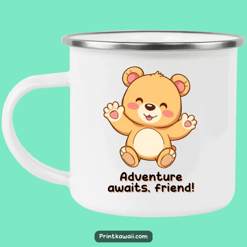 Funny Teddy Bear Camping Mug: Joyful Wave for Outdoors, Cozy Gift
