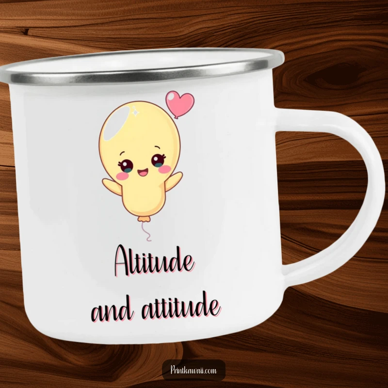 Funny Pastel Balloon Camping Mug: A cheerful pastel balloon character is depicted, ready to float along on your outdoor excursions with a smile.