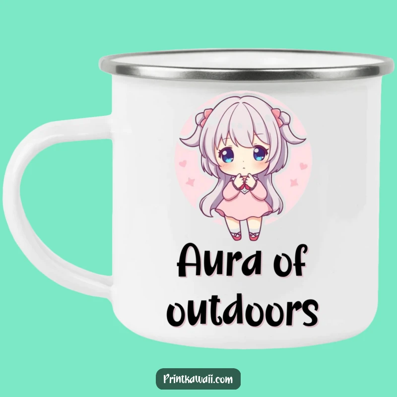Funny Campfire Aura Mug: Sweet Pose Character, Outdoor Gentle Gift