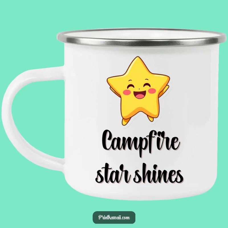 Funny Star Camping Mug: Joyful Jumping Character for Outdoor Fun