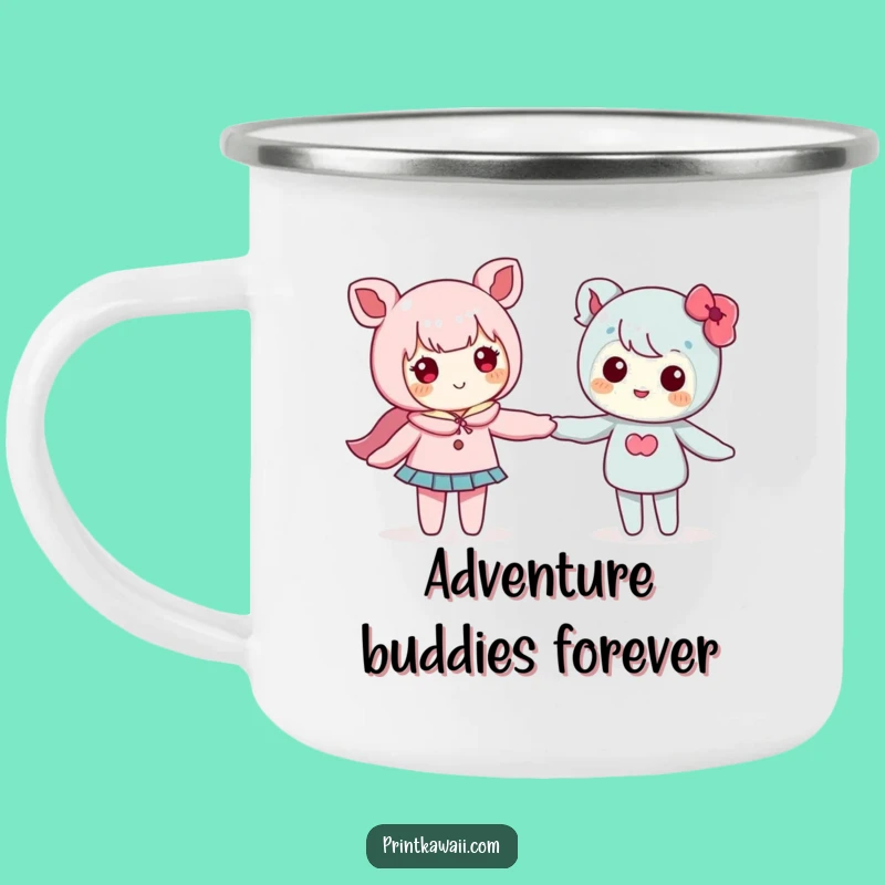 Funny Camp Mug: Cute Kawaii Friends Holding Hands Under Stars