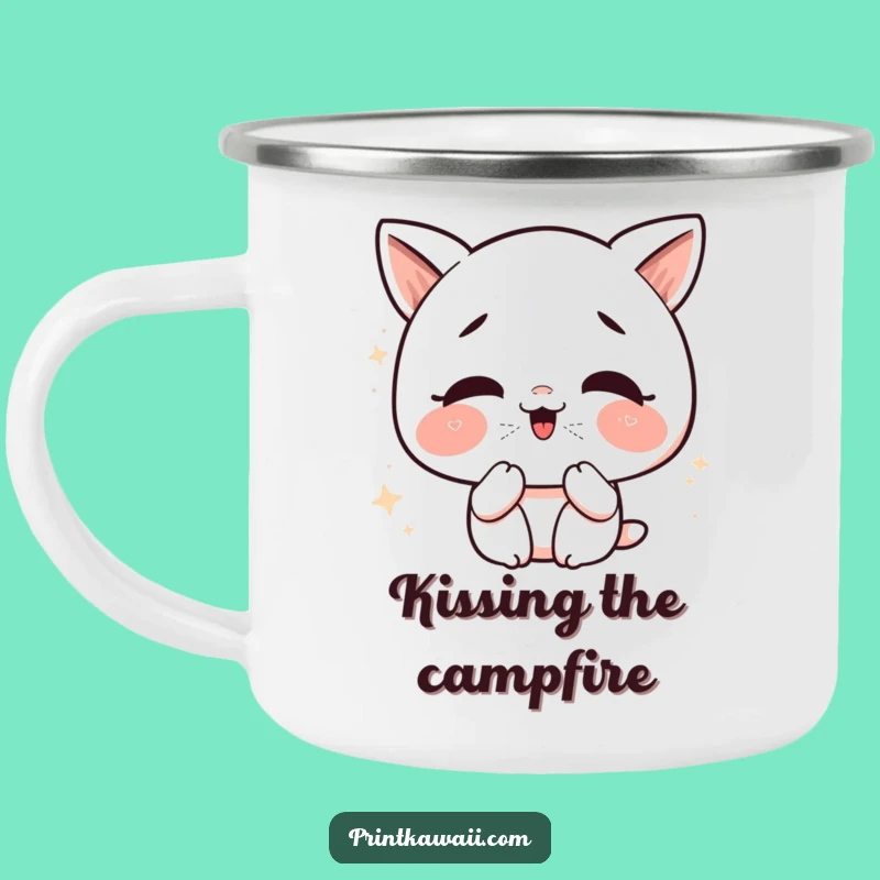 Funny Kawaii Kiss Camping Mug: Outdoor Giggling Character, Ideal Funny Gift