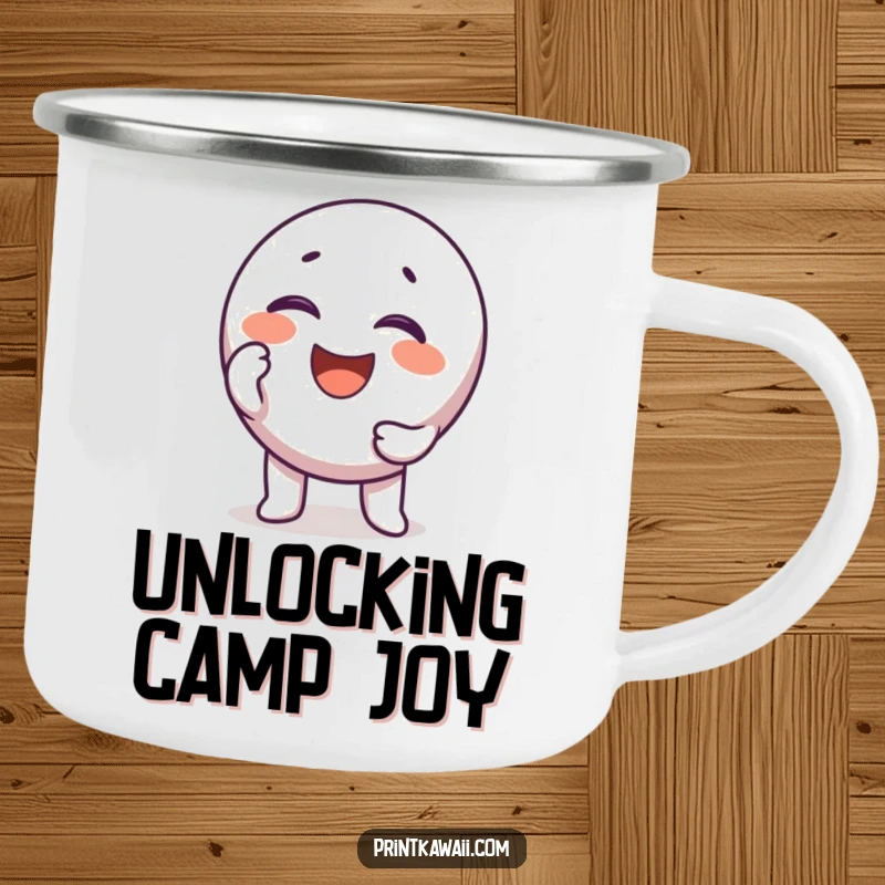 Funny round key character camping mug, unlocking adventure and smiles, an ideal funny gift.