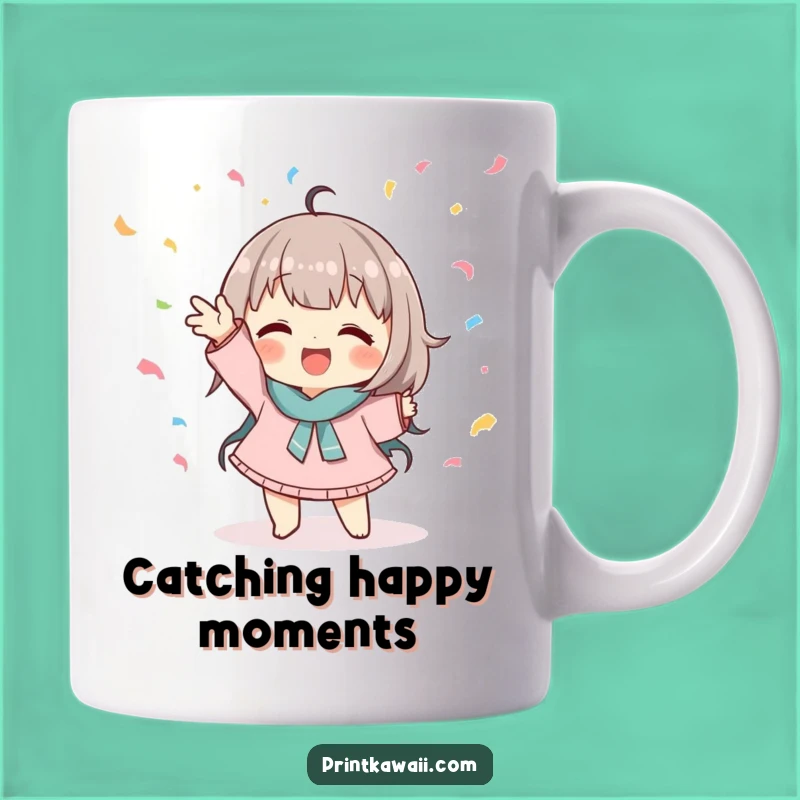 Funny Confetti Catch Mug: Cute Character Gift for Playful Moments