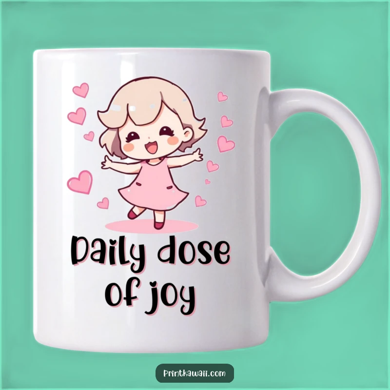 Funny Happy Dance Mug: Sparkling Hearts Character Gift for Joyful Souls
