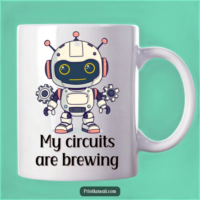 Funny Robot Gears Mug: Playful Mechanical Friend, Perfect Tech Gift