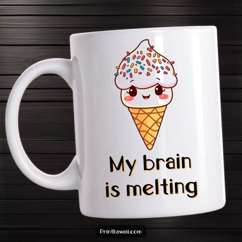 Funny ice cream cone mug with sprinkle hair, happily offering a scoop of joy, perfect for a sweet and funny gift.