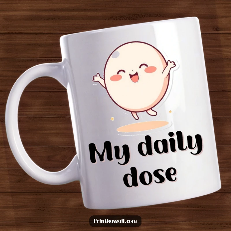 Funny Mug: A playful, round character dances with joy, perfect for enjoying beverages with a dose of fun.