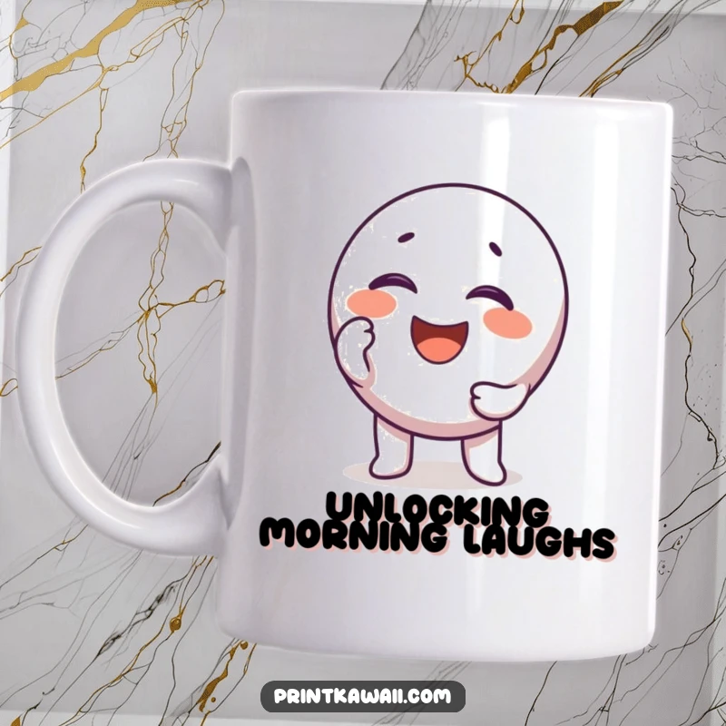 Funny round key character mug, hilariously trying to unlock a giggle, perfect for a funny gift.