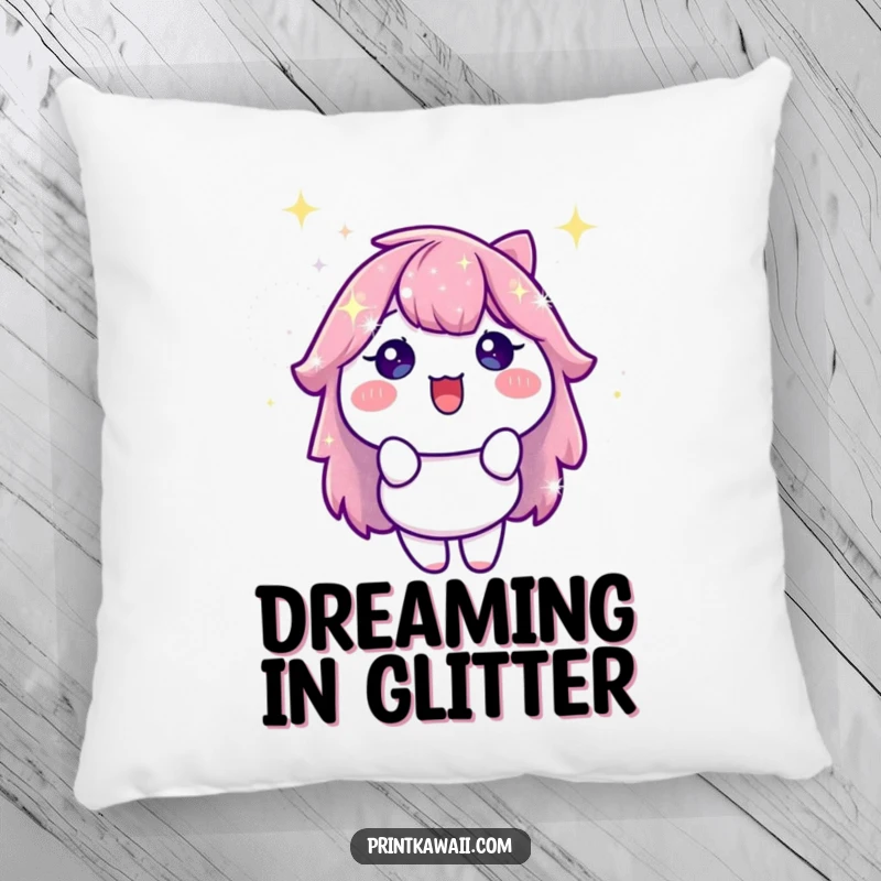Funny Pillow featuring a delighted, stylized sparkle character, offering plush comfort and a cheerful, shimmering visual for your sofa or bed.