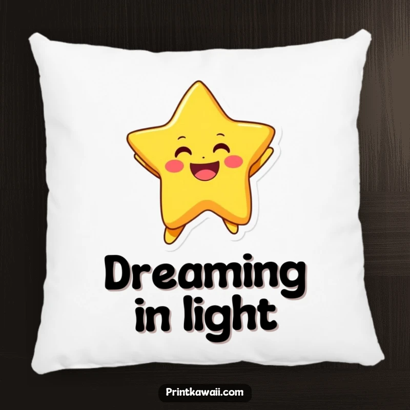 Funny pillow with a cheerful star character captured mid-jump, offering comfort and a stellar touch.