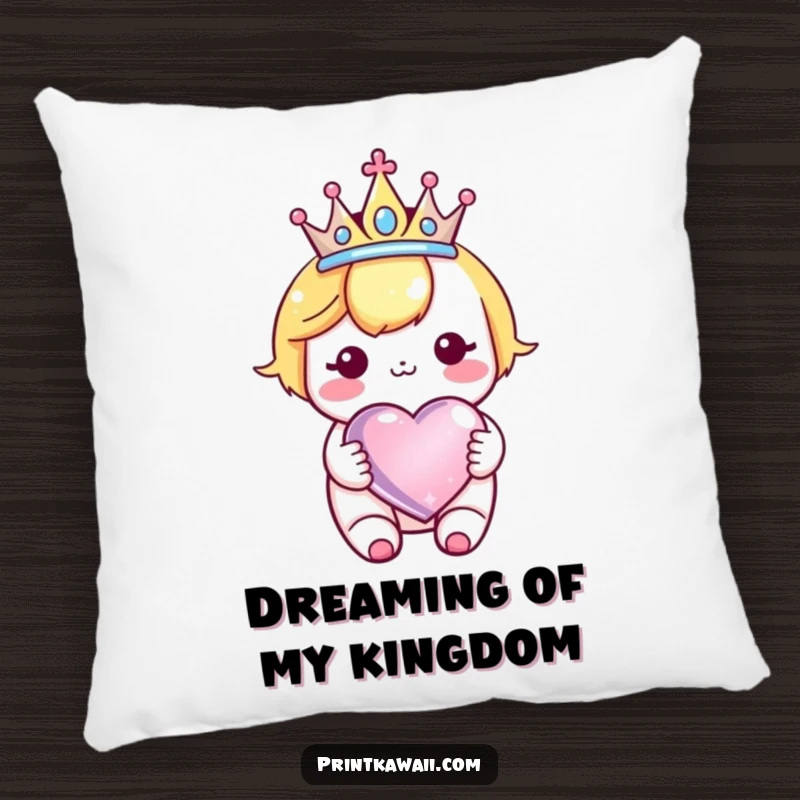 Funny Kawaii Crown Heart Pillow: Cute character with a crown and sparkly heart, offering comfort and humorous royal vibes.