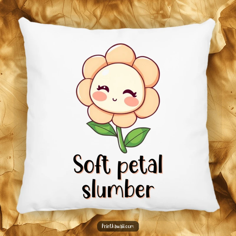 Funny Blushing Flower Pillow with a shy flower character leaning inwards and blushing, offering soft comfort and sweet floral humor, an adorable funny gift.