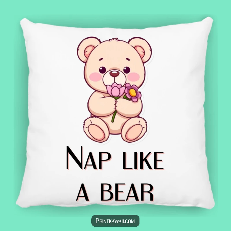 Funny Content Teddy Bear Flower Pillow, Cozy Sweet Character Cushion
