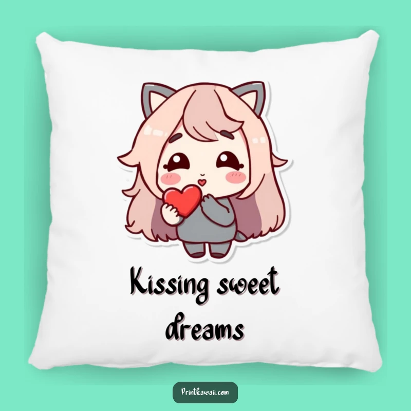 Funny Kiss Accent Pillow: Gentle Character Sending Love, Cozy Decor Gift
