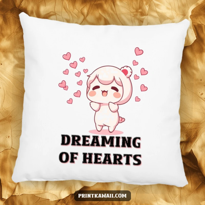 Funny pillow with a character releasing a gentle flock of tiny, fluttering hearts, perfect for adding comfort and love.