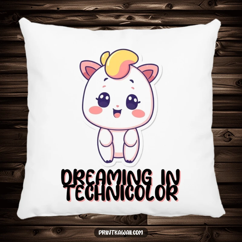 Funny, soft pillow featuring a vibrant rainbow character with a surprised smile, providing comfort and a cheerful aesthetic.