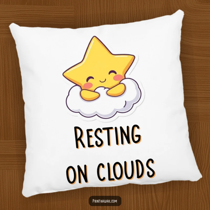 Funny Pillow: A cheerful star character hugs a fluffy cloud, offering comfort and a touch of celestial humor.