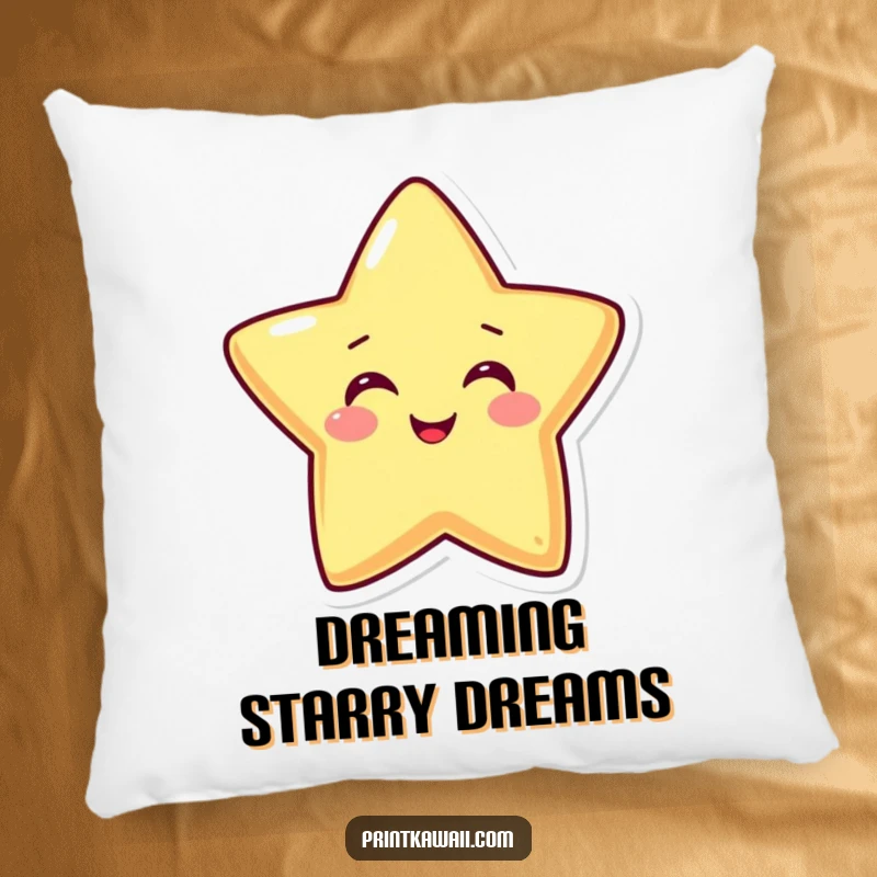 Funny pillow featuring a beaming star character radiating happiness, perfect for adding comfort and a cheerful glow to any space.