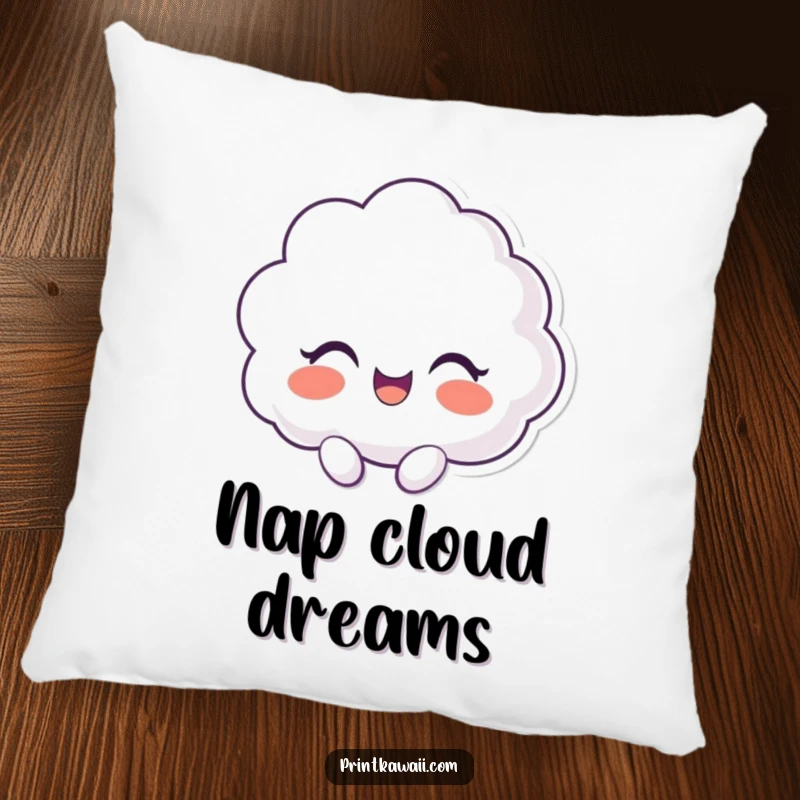 Funny throw pillow featuring a cloud character overcome with joyful giggles, providing comfortable and humorous decor.