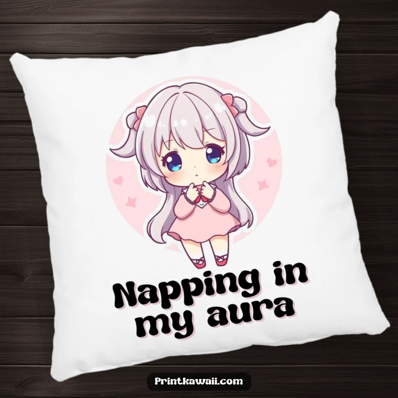 Funny Pillow: A character in a sweet pose, glowing with a gentle, soft pink aura.