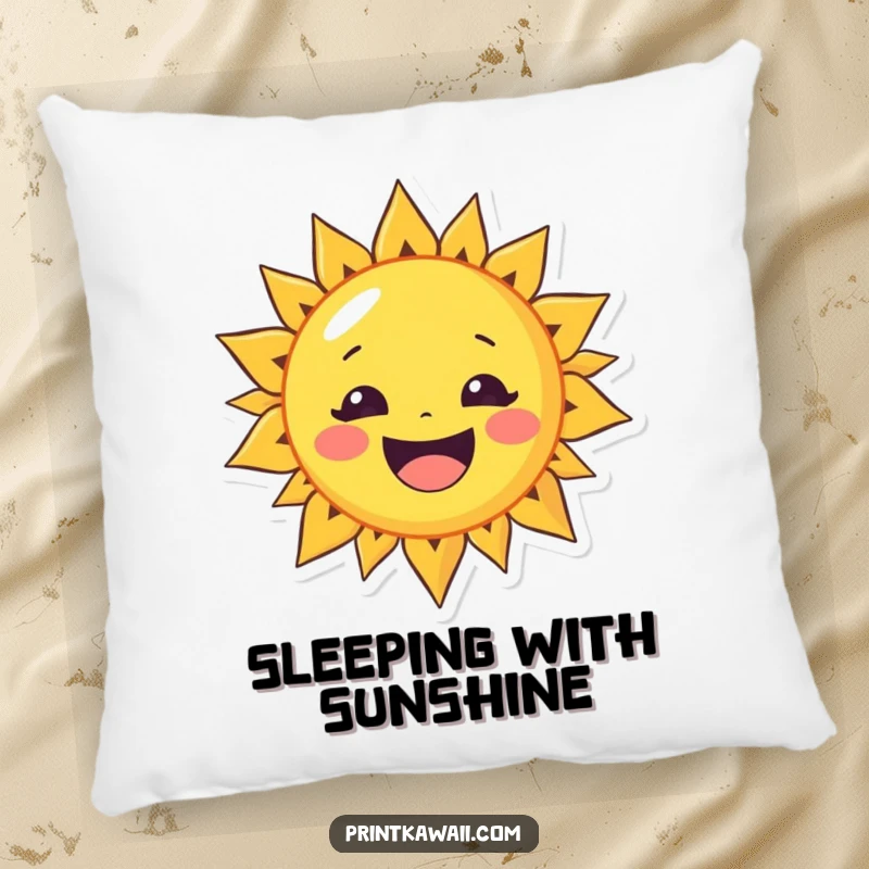 Funny pillow featuring a cheerful sun character with a wide smile, offering cozy warmth and a symbol of happiness.