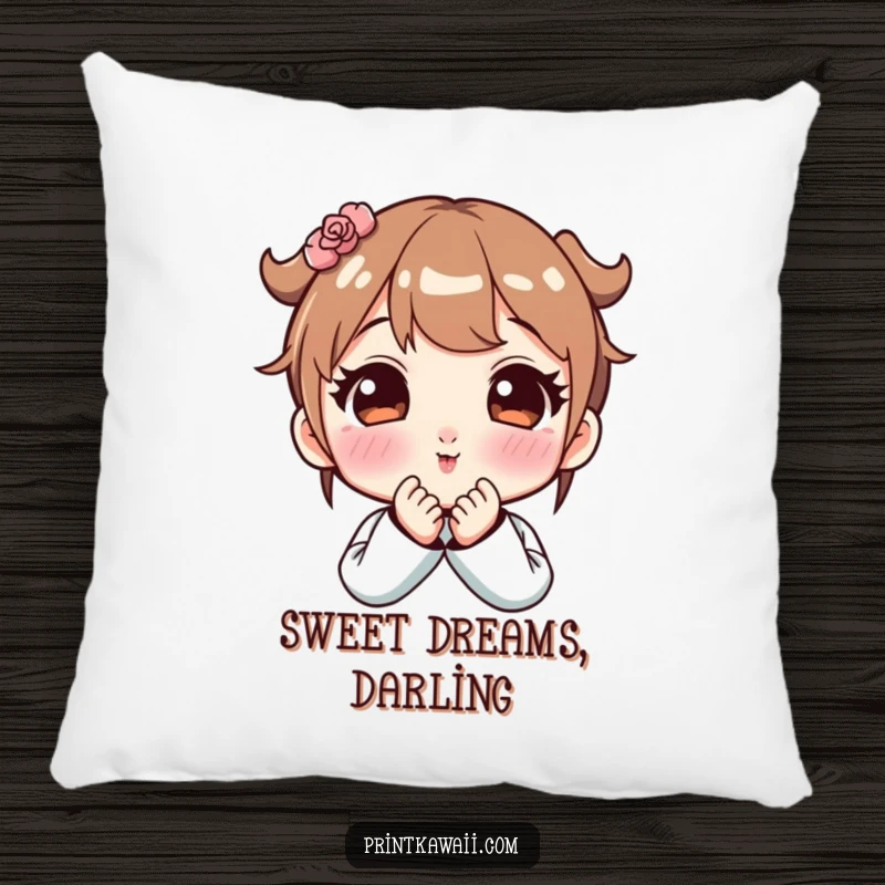 Funny pillow showcasing a cute character blowing a kiss with rosy cheeks, offering comfort and a symbol of playful romance.