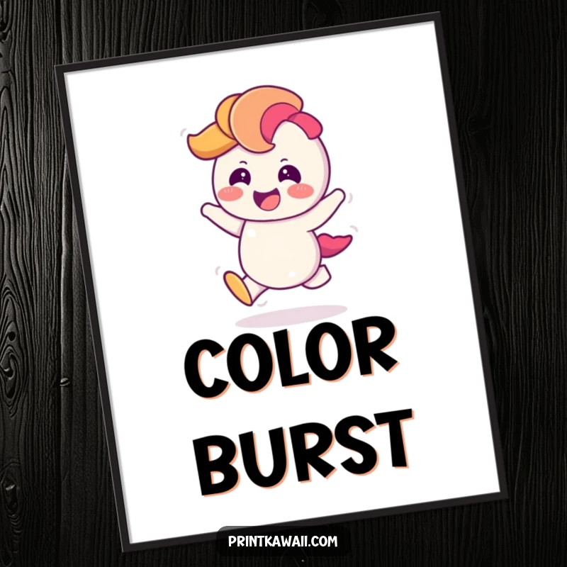 Funny Digital Art of a giggling rainbow character doing a cheerful hop, ready to download for vibrant and joyful wall decor.