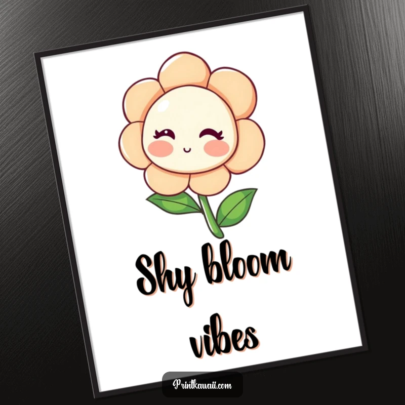 Funny Blushing Flower Digital Art Print featuring a shy flower character leaning inwards and blushing, bringing instant sweet floral humor to decor, an easy funny gift.
