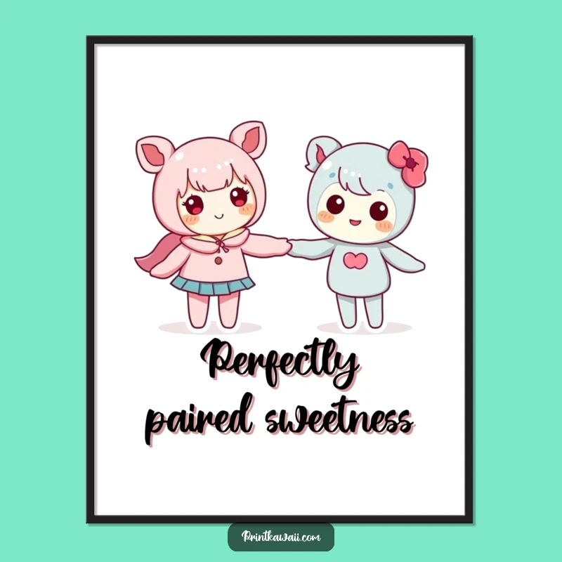 Funny Friendship Art Print: Cute Kawaii Characters Holding Hands