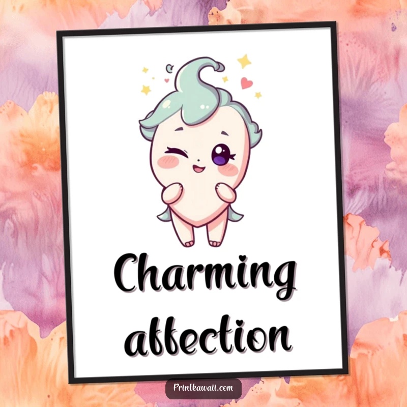 Funny digital art print of a sparkling heart character giving a playful wink, ready to add charm to any space.