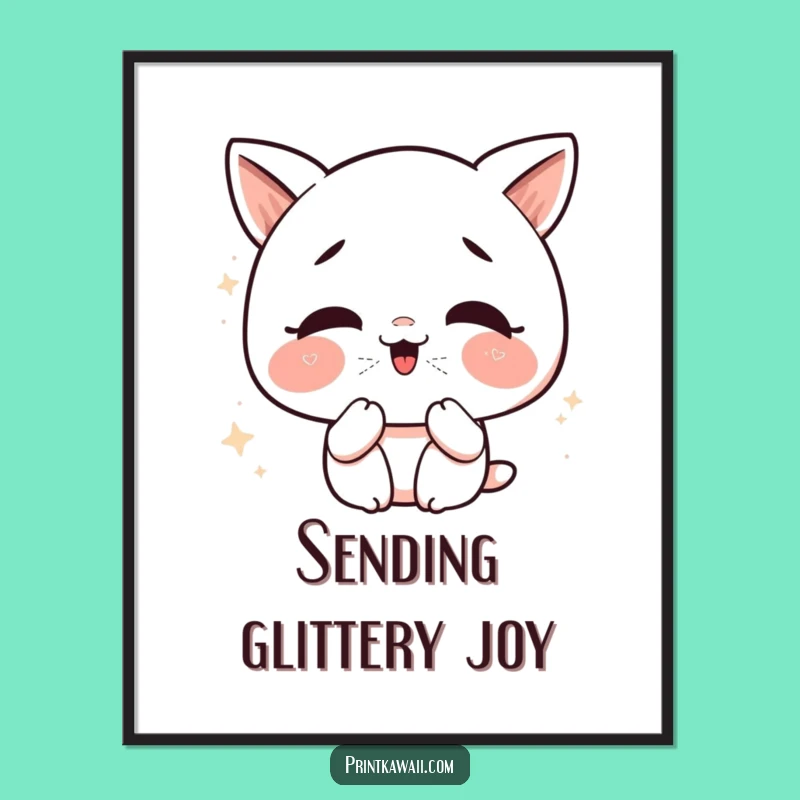 Funny Kawaii Kiss Digital Art: Giggling Character Decor, Great Funny Gift