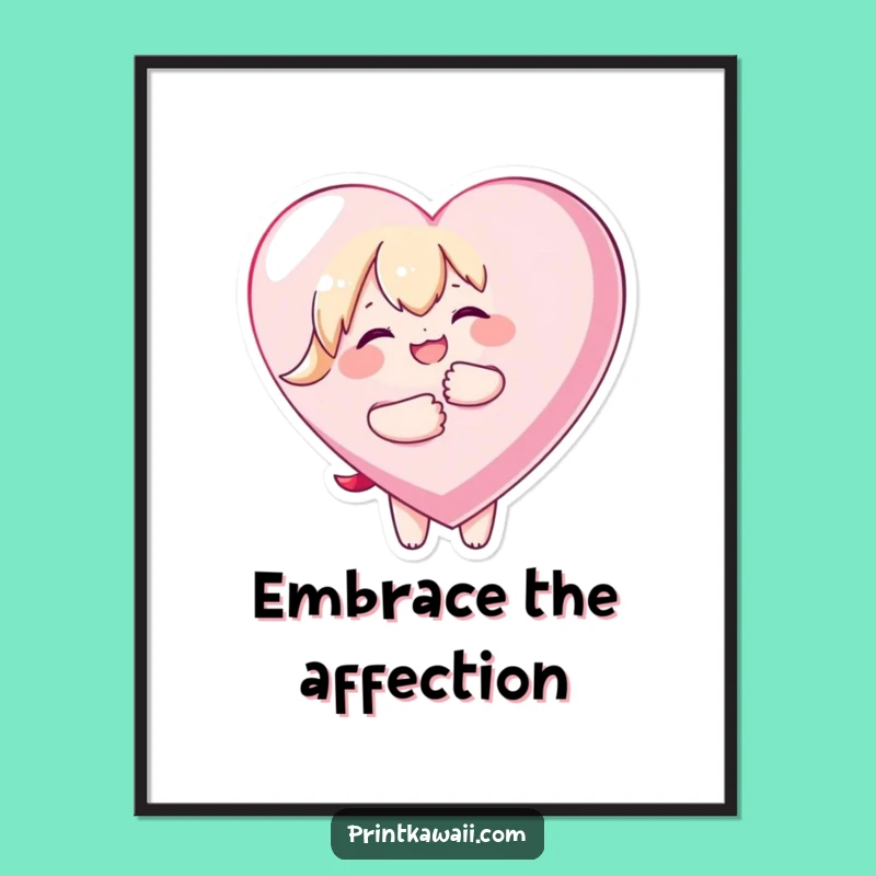 Funny Kawaii Love Digital Art - Instant Heart Hug Print