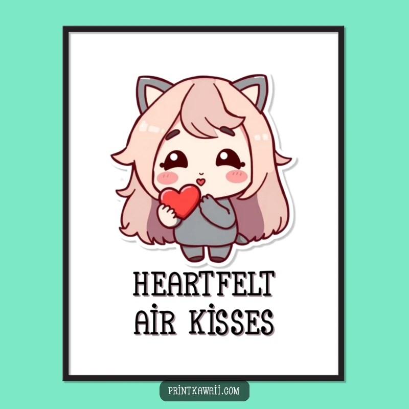 Funny Love Digital Print: Kissing Character & Heart, Instant Download Art