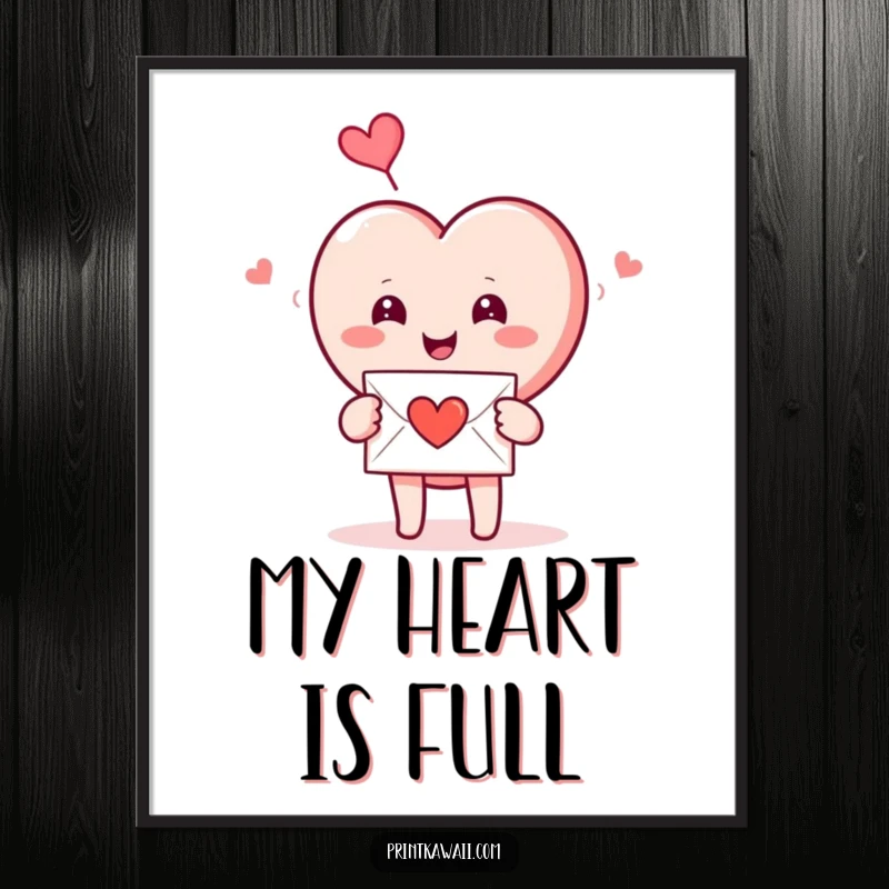 Funny Digital Art Print: A smiling heart character receives a love letter, offering instant humorous and romantic decor.