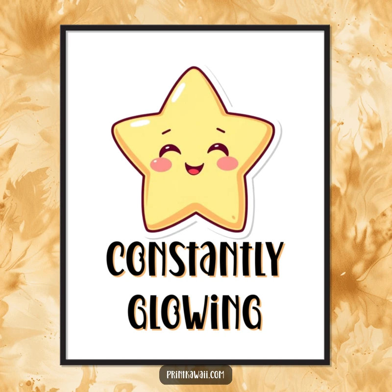 Funny digital art print of a smiling star character beaming with happiness and radiating light, symbolizing joy and optimism.