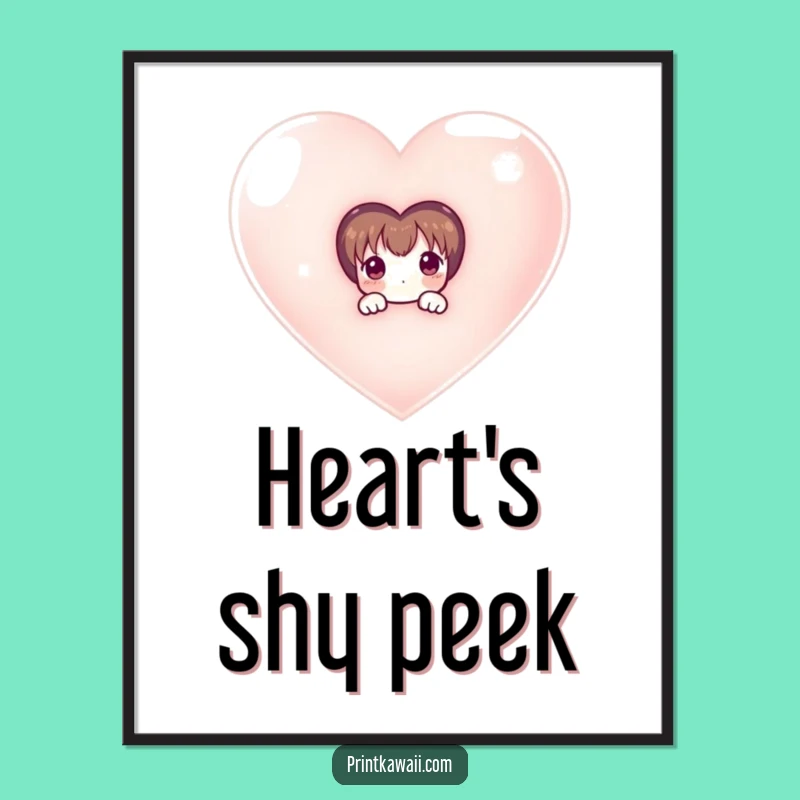 Funny Wall Art Print: Shy Character & Heart Peek - Digital Download Funny Gift