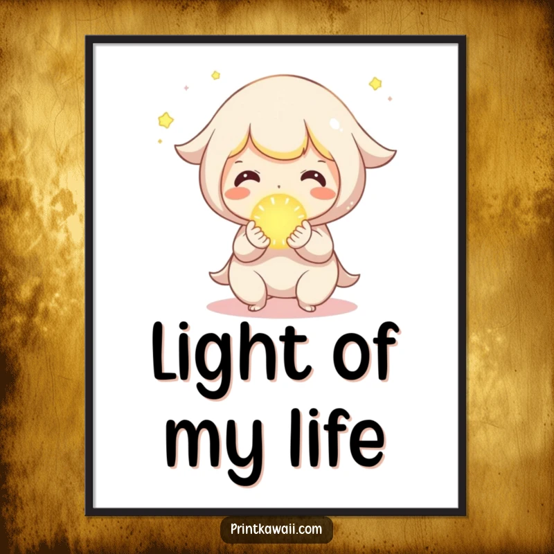 Funny Digital Art Print of a cute character joyfully sharing a tiny, glowing orb.