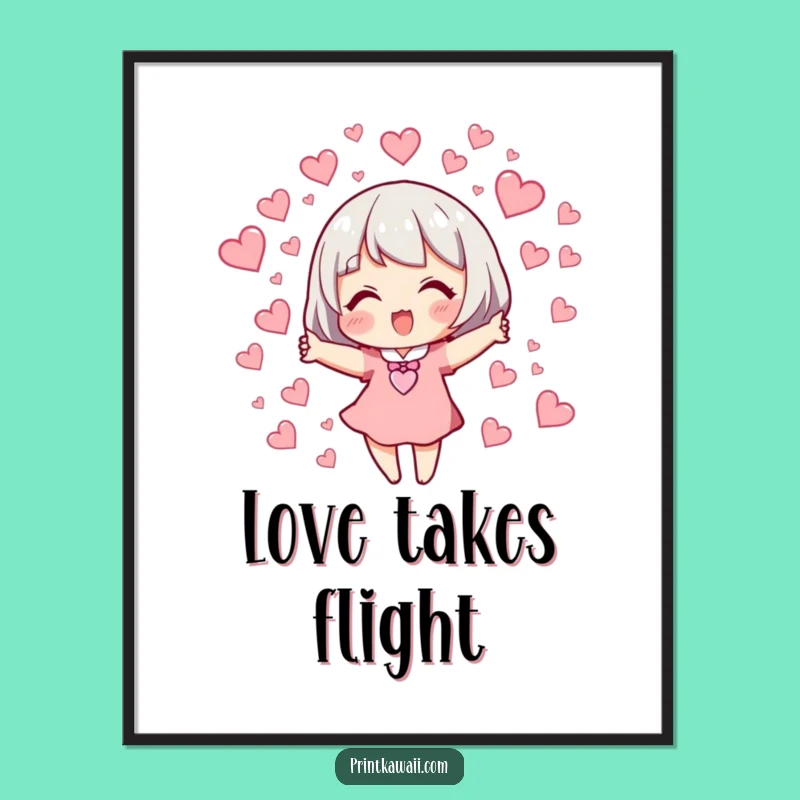 Funny Love Digital Print: Character Releasing Hearts, Instant Download Art Gift