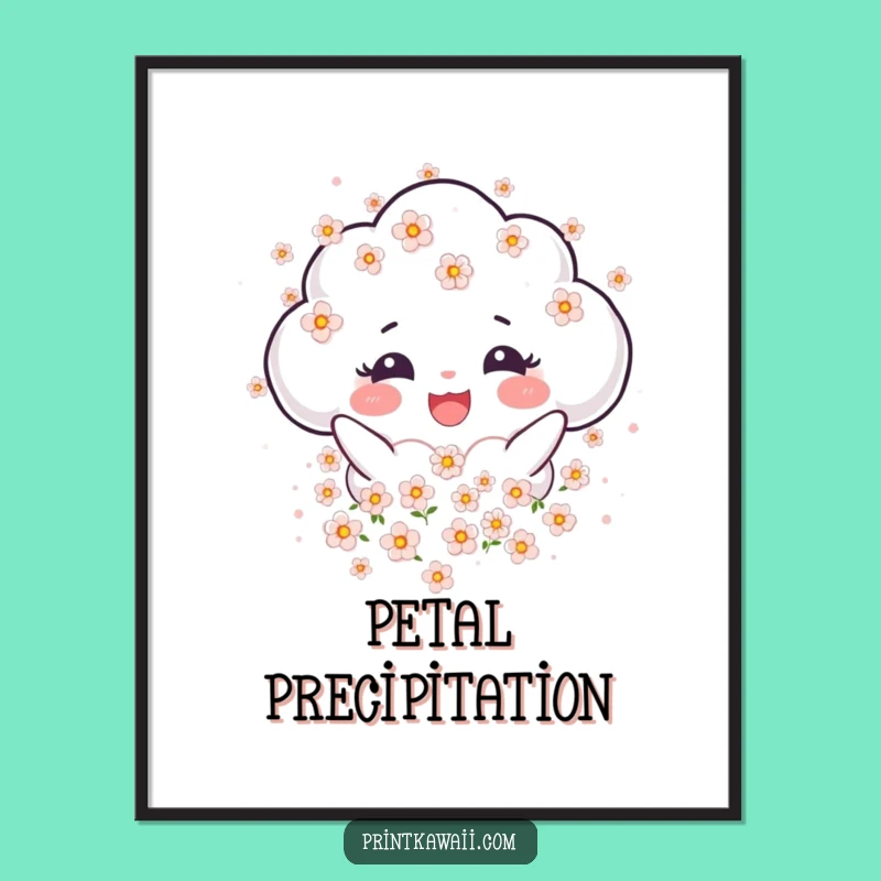 Funny Joyful Cloud Digital Art: Blooming Cloud Character for Peaceful Decor