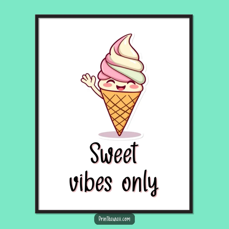 Funny Ice Cream Digital Print: Giggling Cone Art, Instant Sweet Decor